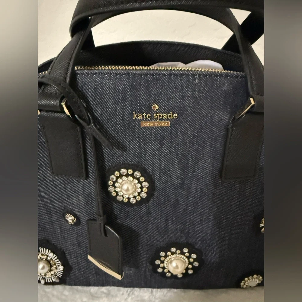 Kate Spade NWOT Embellished Cameron Street Lottie Denim Blue Pearls Orig $348 - Picture 2 of 14